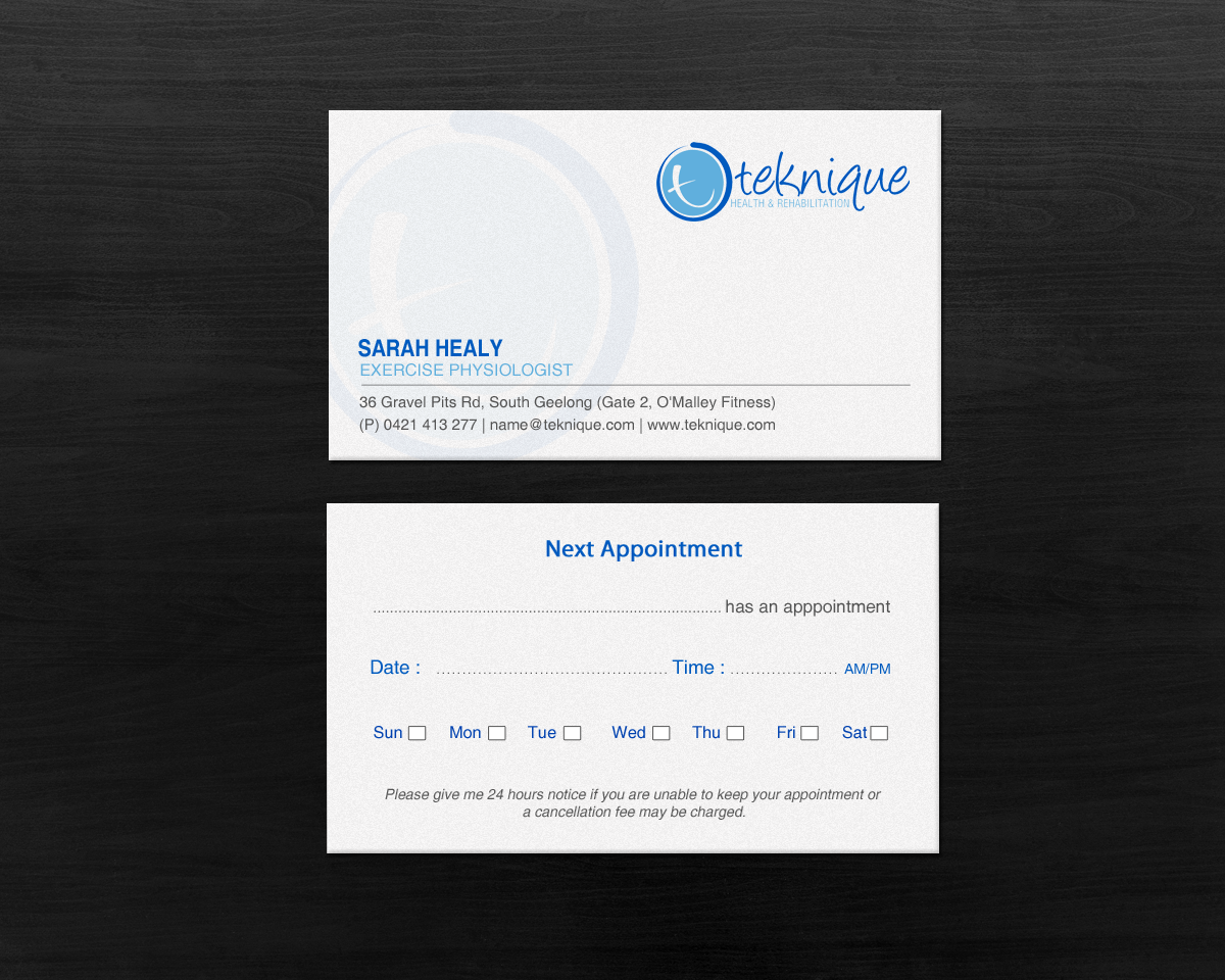 Diseño de Tarjeta de Presentación por chandrayaan.creative para Teknique Health & Rehabilitation | Diseño #19011027