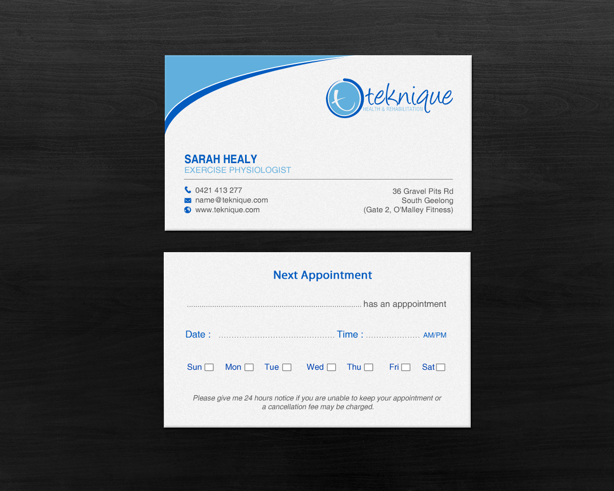 Diseño de Tarjeta de Presentación por chandrayaan.creative para Teknique Health & Rehabilitation | Diseño #19011031