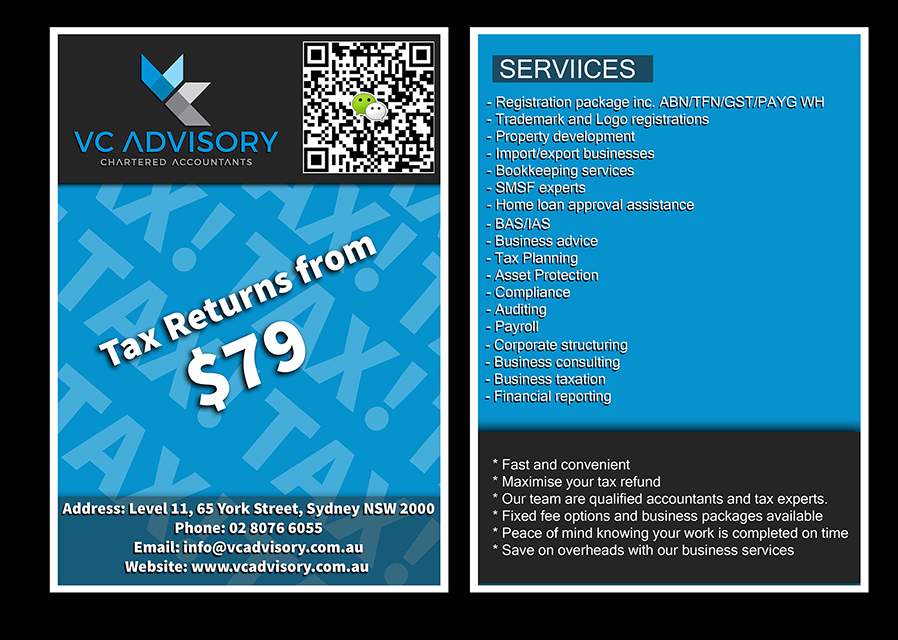 Flyer Design by Alex 8904 for VC Advisory Pty Ltd | Design #18984657