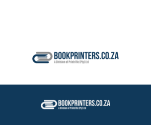 [Large block letter font] BOOKPRINTERS.CO.ZA [Small font, 2nd line] A division of Printrific (Pty) Ltd | Logo Design by Mario