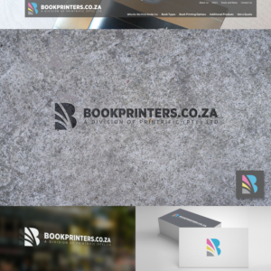 [Large block letter font] BOOKPRINTERS.CO.ZA [Small font, 2nd line] A division of Printrific (Pty) Ltd | Logo Design by Paperfox Designs