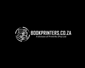 [Large block letter font] BOOKPRINTERS.CO.ZA [Small font, 2nd line] A division of Printrific (Pty) Ltd | Logo Design by Tasnova 2