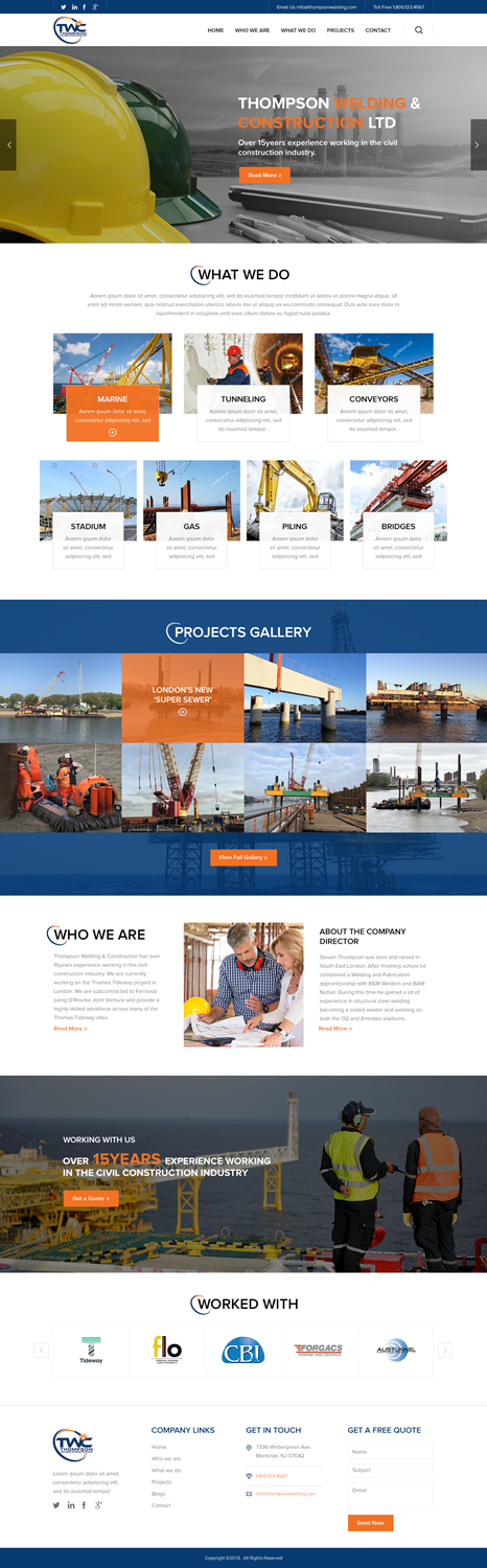 Design Wordpress par TechWise pour Thompson Welding & Construction | Design #18972997