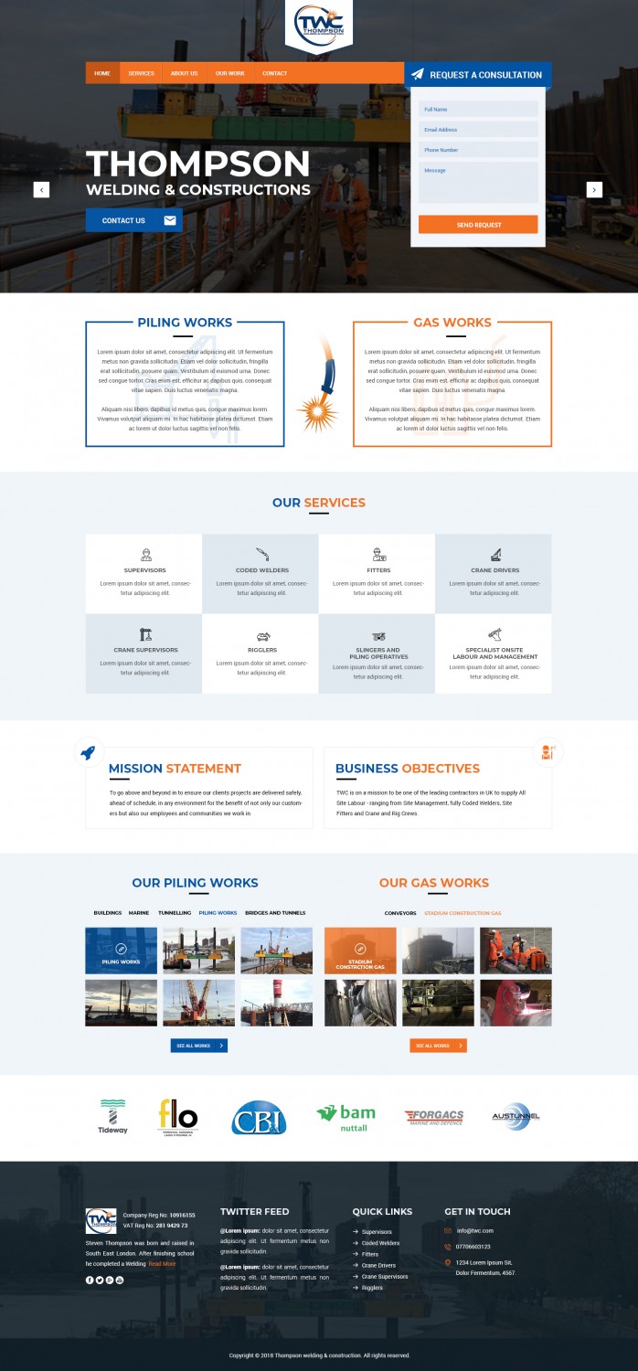 Wordpress Design by v.senthil-designer for Thompson Welding & Construction | Design #18981037