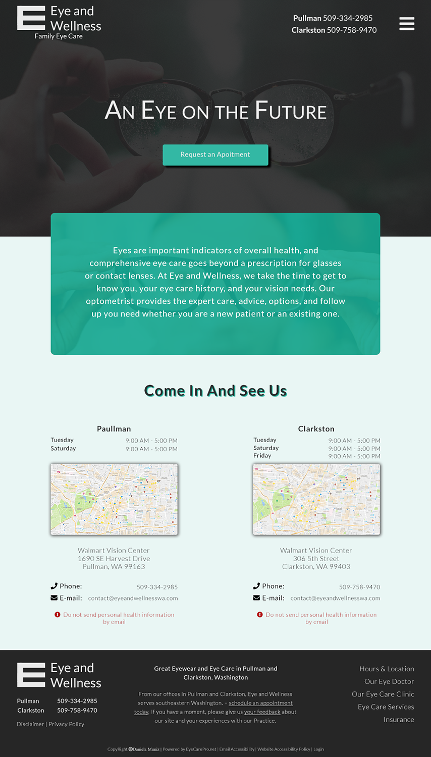 Web Design by daniqmuniz for Eye+Wellness | Design #18962686