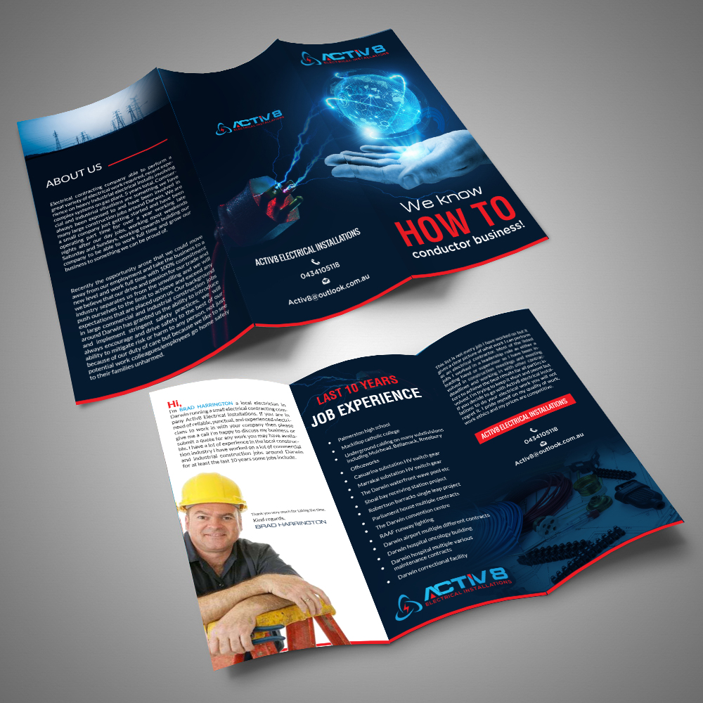 Brochure Design by debdesign for Activ8 electrical installations  | Design #18957224