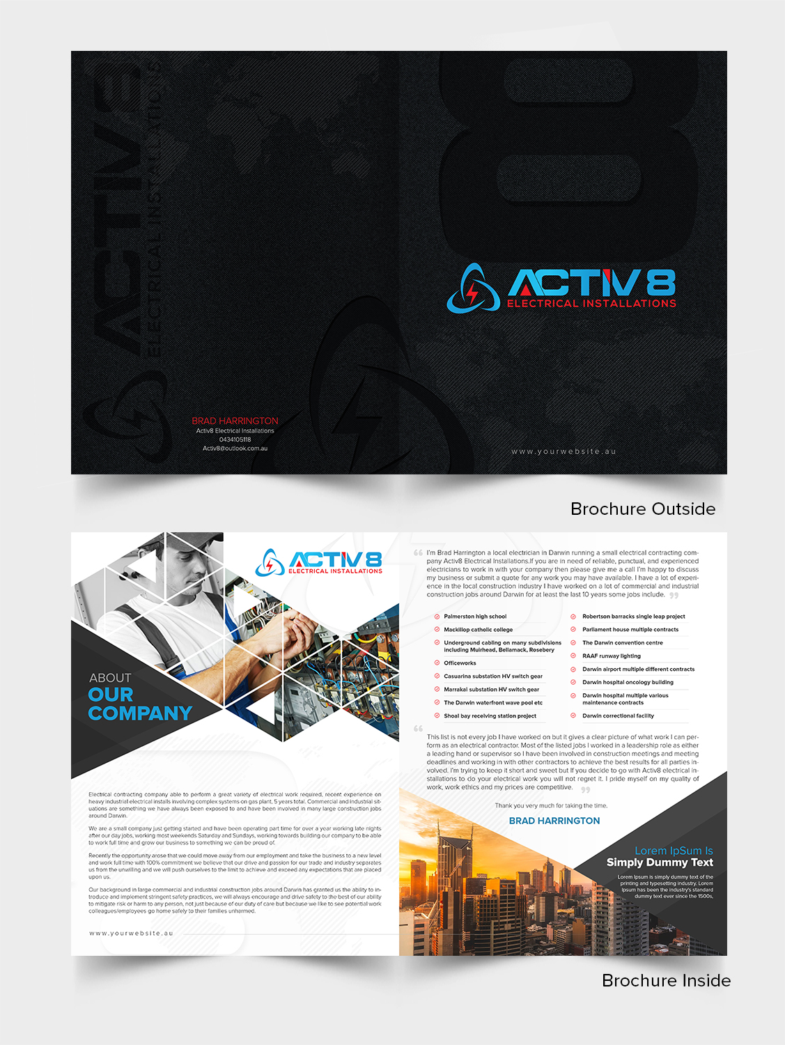 Brochure Design by SAI DESIGNS for Activ8 electrical installations  | Design #18958332