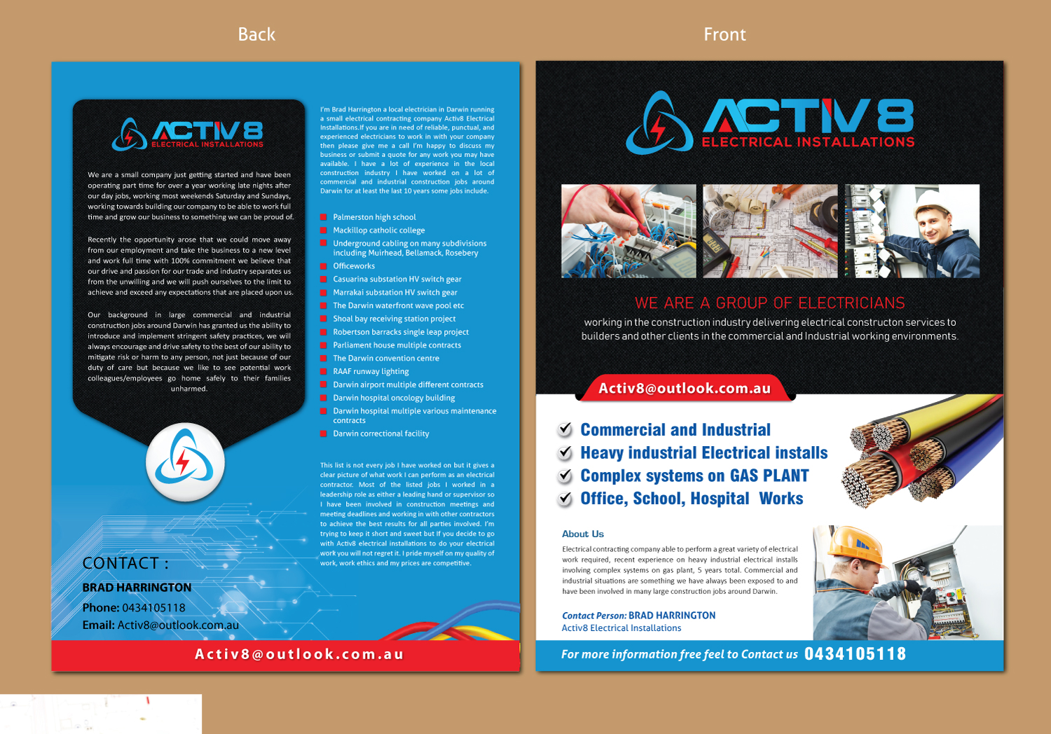 Brochure Design by meet007 for Activ8 electrical installations  | Design #18959158