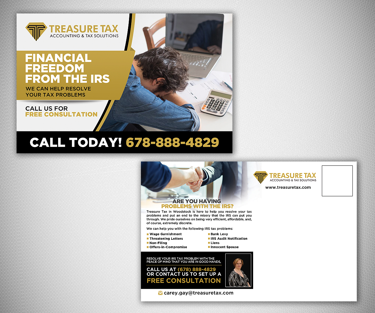 Postcard Design by Designers Hub for Treasure Tax, LLC | Design #19045798