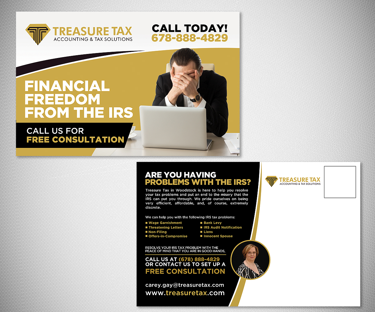 Postcard Design by Designers Hub for Treasure Tax, LLC | Design #19061292