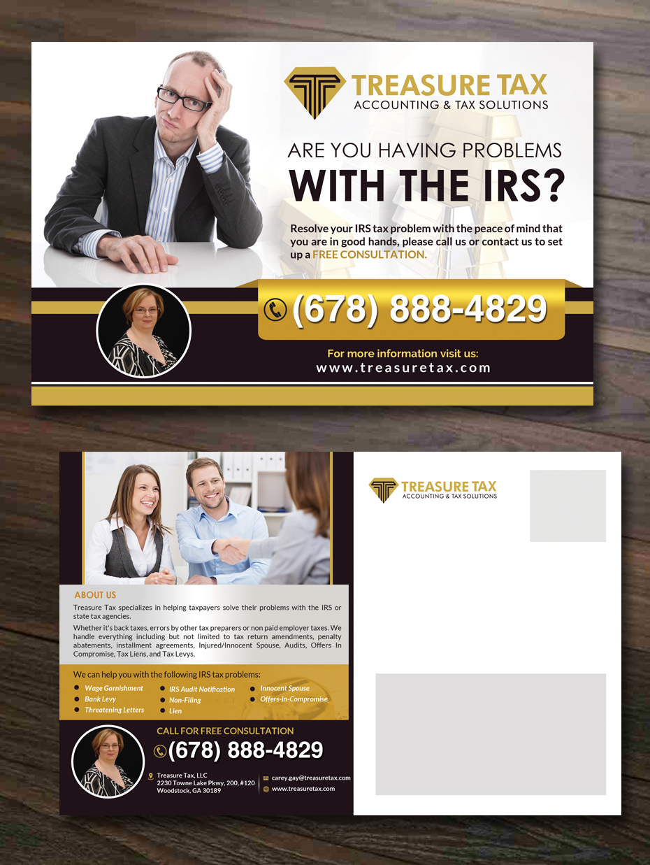 Postcard Design by innovative earth for Treasure Tax, LLC | Design #18986797