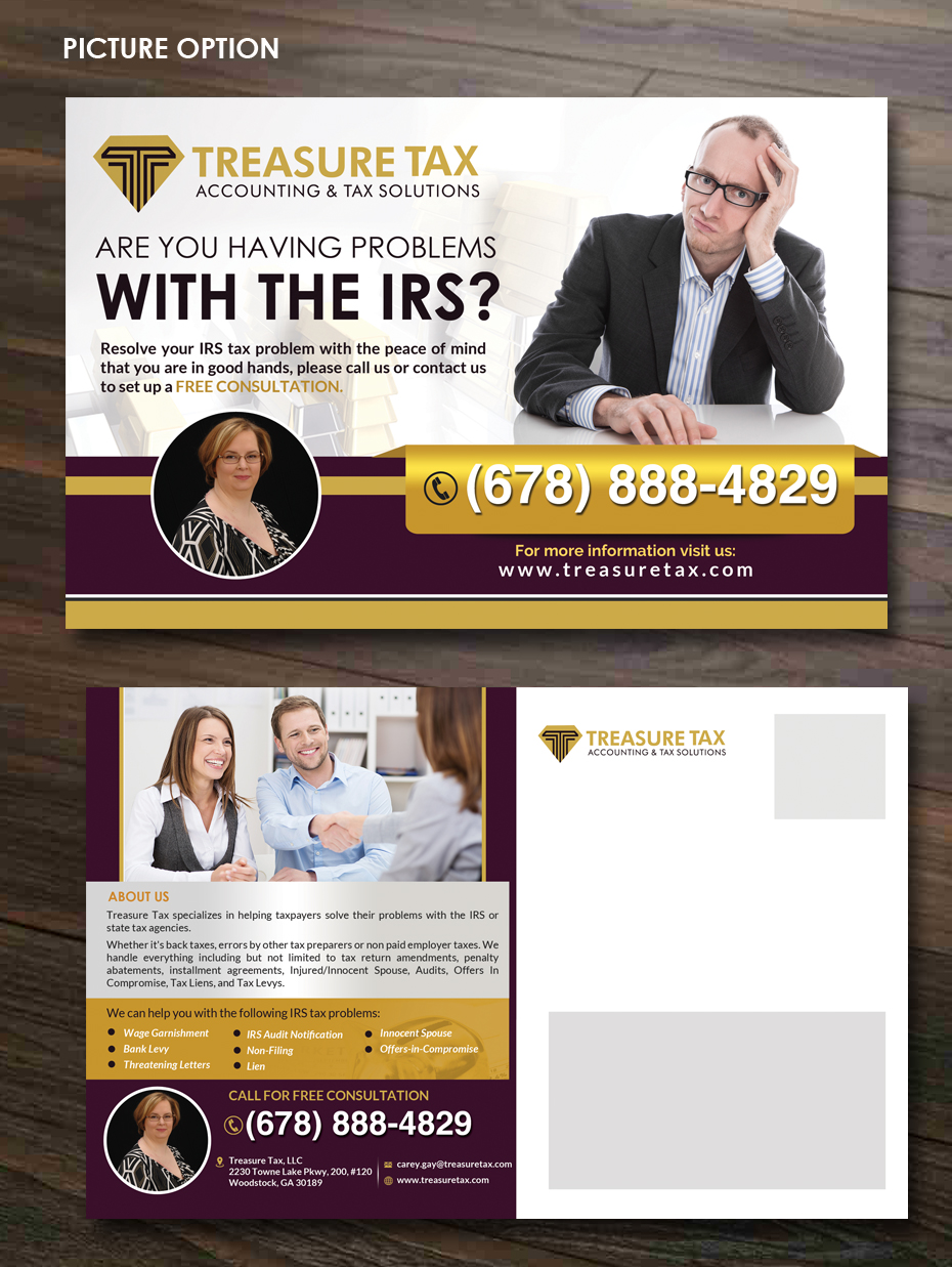 Postcard Design by innovative earth for Treasure Tax, LLC | Design #18999406