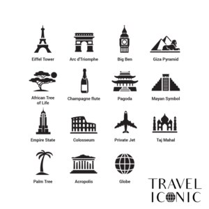 Set of hand-drawn travel-themed icons for a luxury travel company | Design Illustration par luutrongtin89