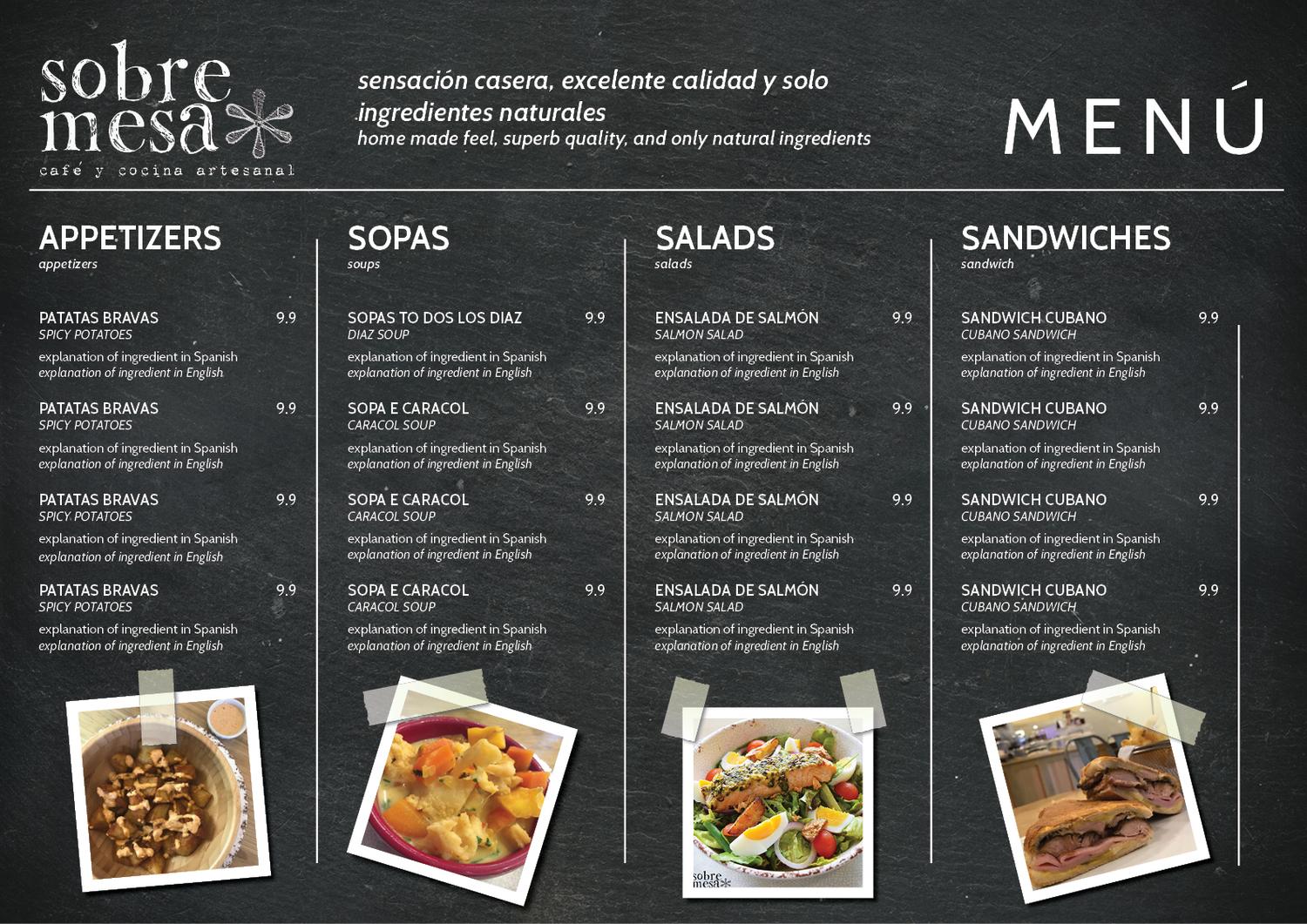 Spanish Restaurant Menu Project