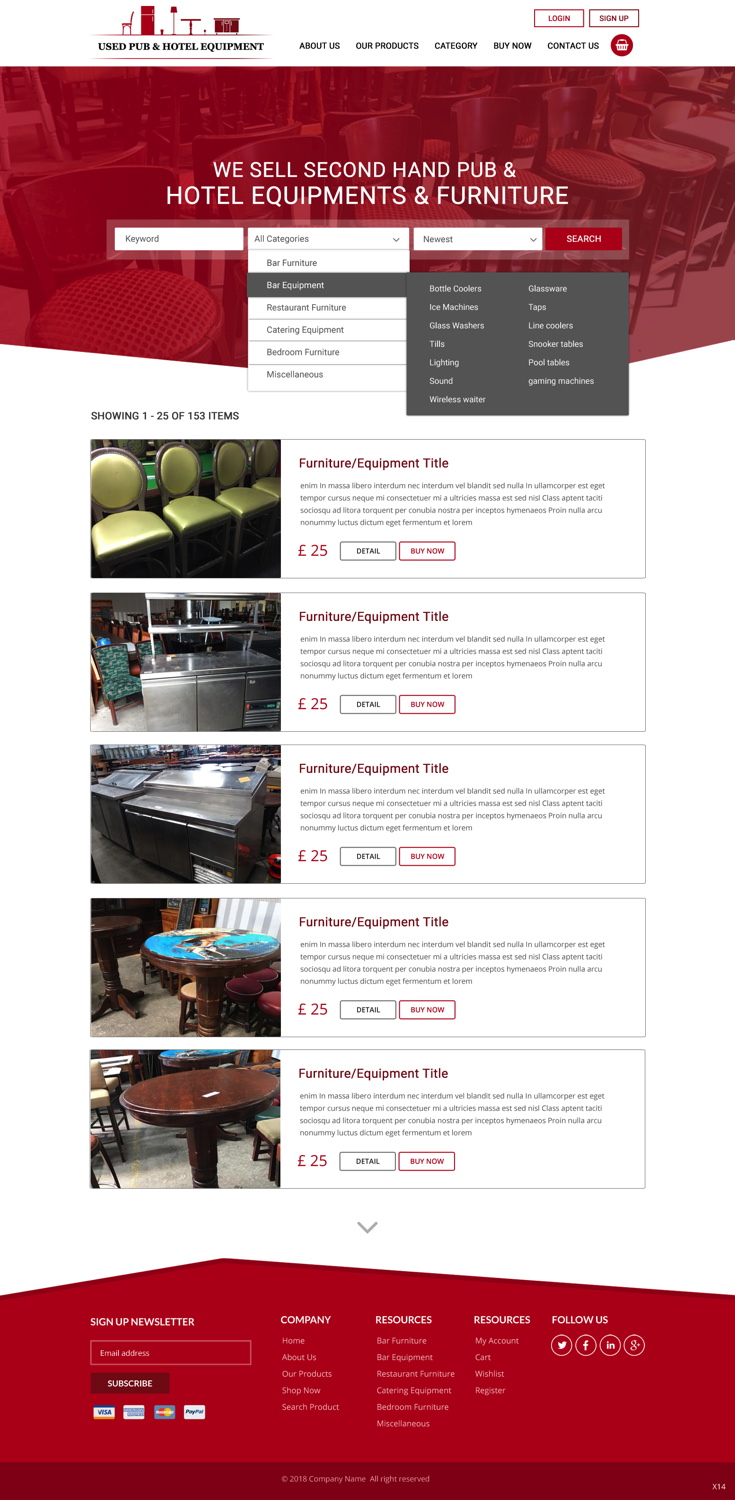 Diseño Web por pb para Used Pub & Hotel Equipment Limited | Diseño #19045657