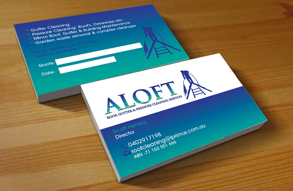 Business Card Design by Hardcore Design for Aloft Roof, Gutter & Pressure Cleaning Services | Design #2884925