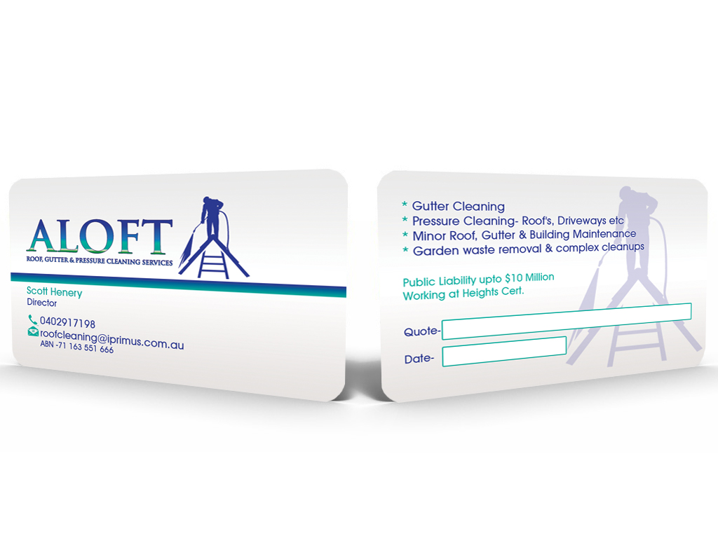Business Card Design by Hardcore Design for Aloft Roof, Gutter & Pressure Cleaning Services | Design #2885647