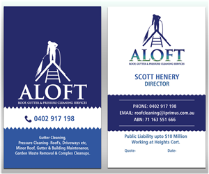 Business Card Design by Sarah Haroon for Aloft Roof, Gutter & Pressure Cleaning Services | Design: #2866785