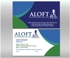 Business Card Design by Sarah Haroon for Aloft Roof, Gutter & Pressure Cleaning Services | Design: #2896865