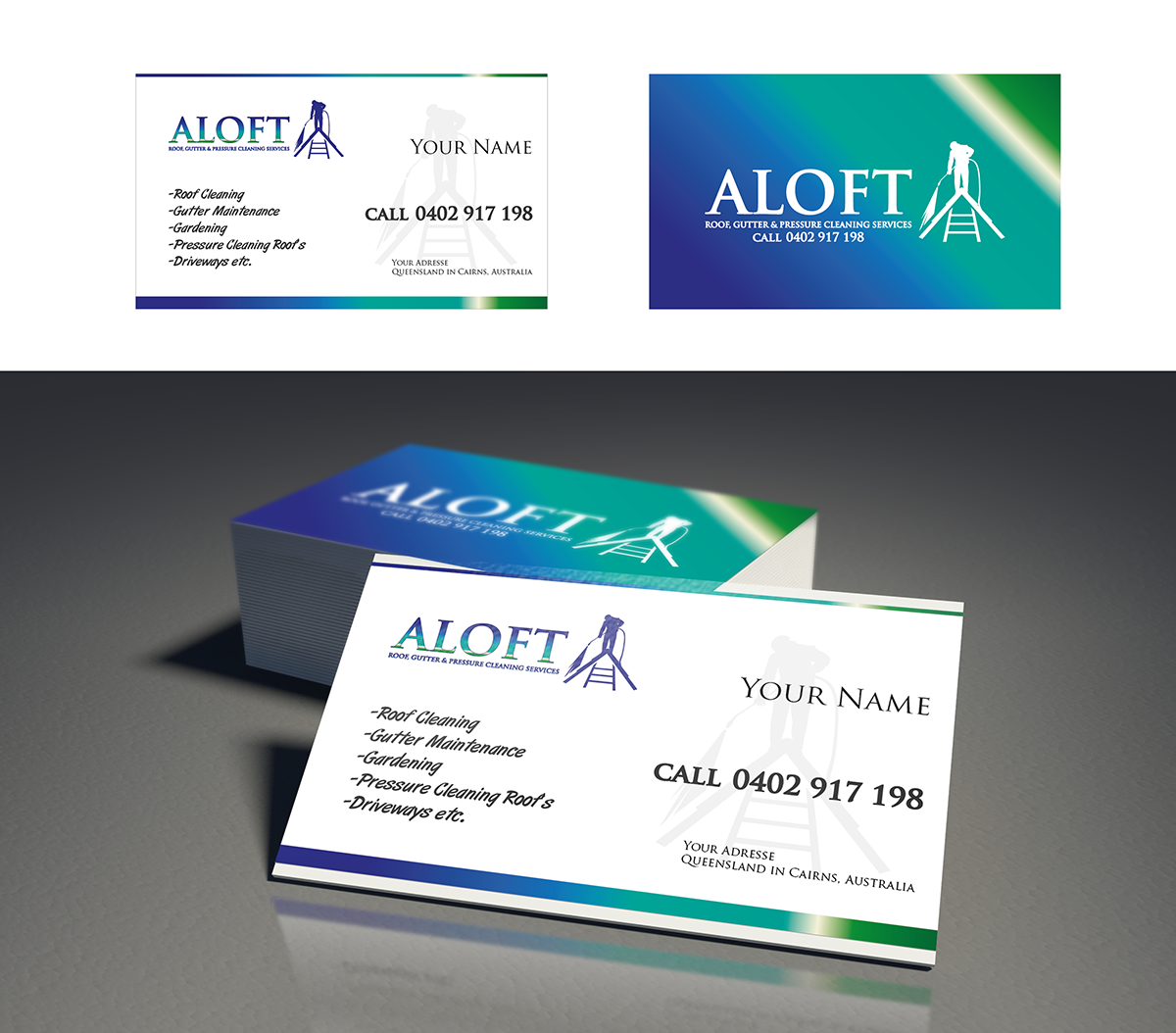 Business Card Design by Jatemha for Aloft Roof, Gutter & Pressure Cleaning Services | Design #2856033