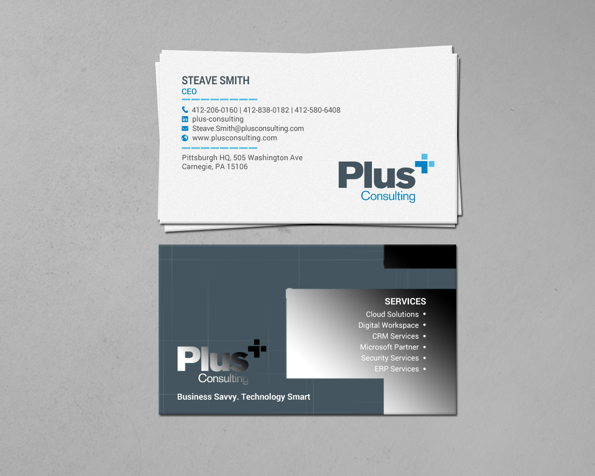 Diseño de Tarjeta de Presentación por chandrayaan.creative para Plus Consulting | Diseño #19254556