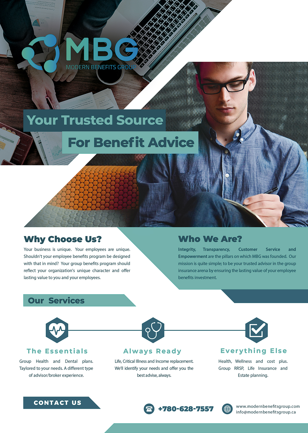 modern upmarket insurance broker flyer design for modern benefits