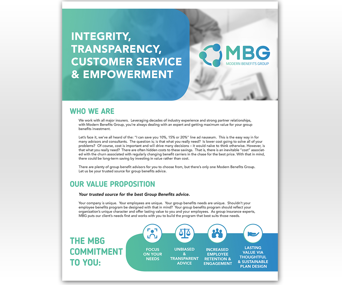 Flyer Design by Luniere Designs for Modern Benefits Group Inc. | Design #19132531