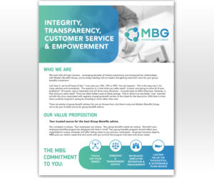 Modern Benefits Group Inc. - Marketing Materials (inserts for folder or electronic attachement) | Diseño de Flyer por Luniere Designs