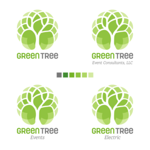 see above for needed variations: Green Tree, Green Tree Events, Green Tree Event Consultants, LLC, Green Tree Electric | Logo Design by ACK Design