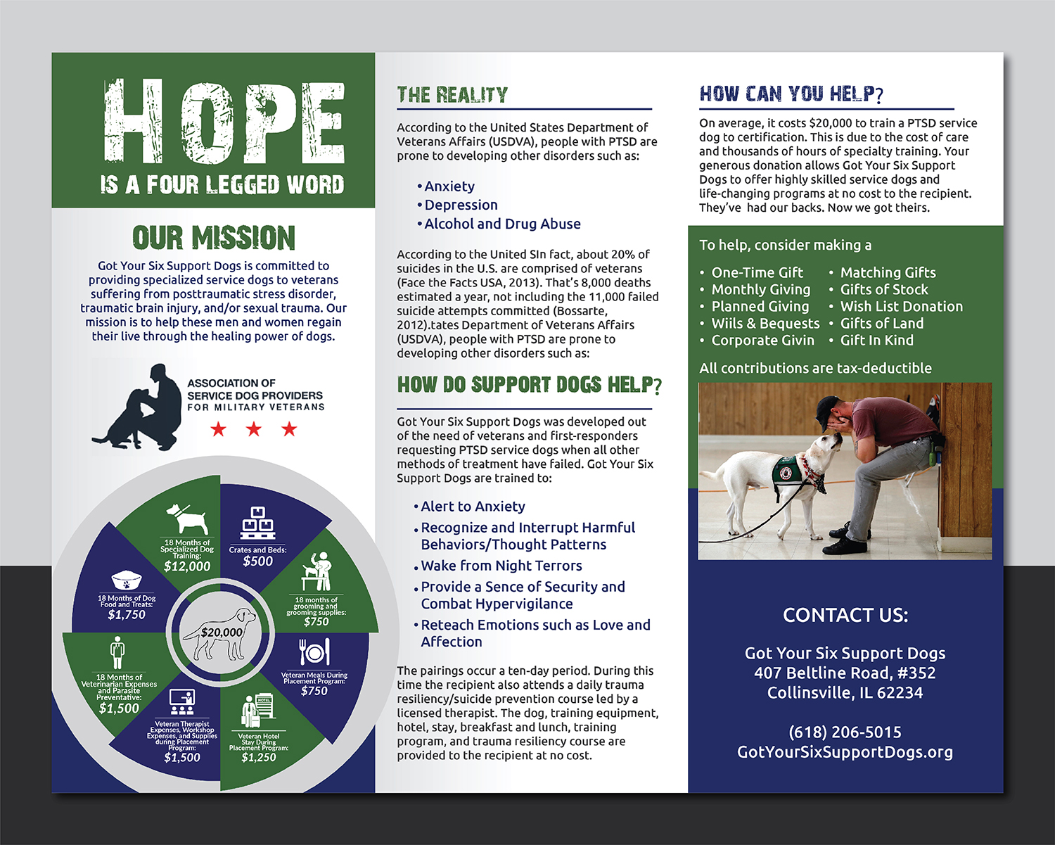 Brochure Design by Deziners Zone for Got Your Six Support Dogs | Design #19078571