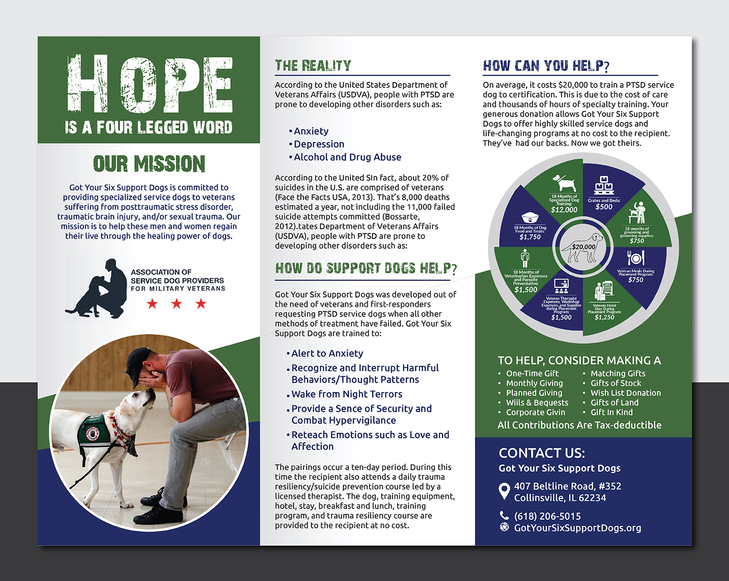 Brochure Design by Deziners Zone for Got Your Six Support Dogs | Design #19084706