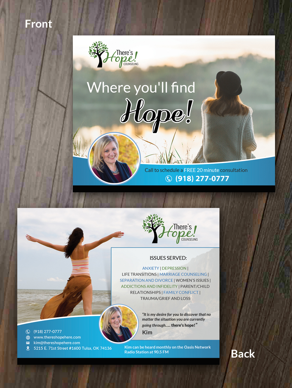Postcard Design by innovative earth for There's Hope! Counseling | Design #19084637