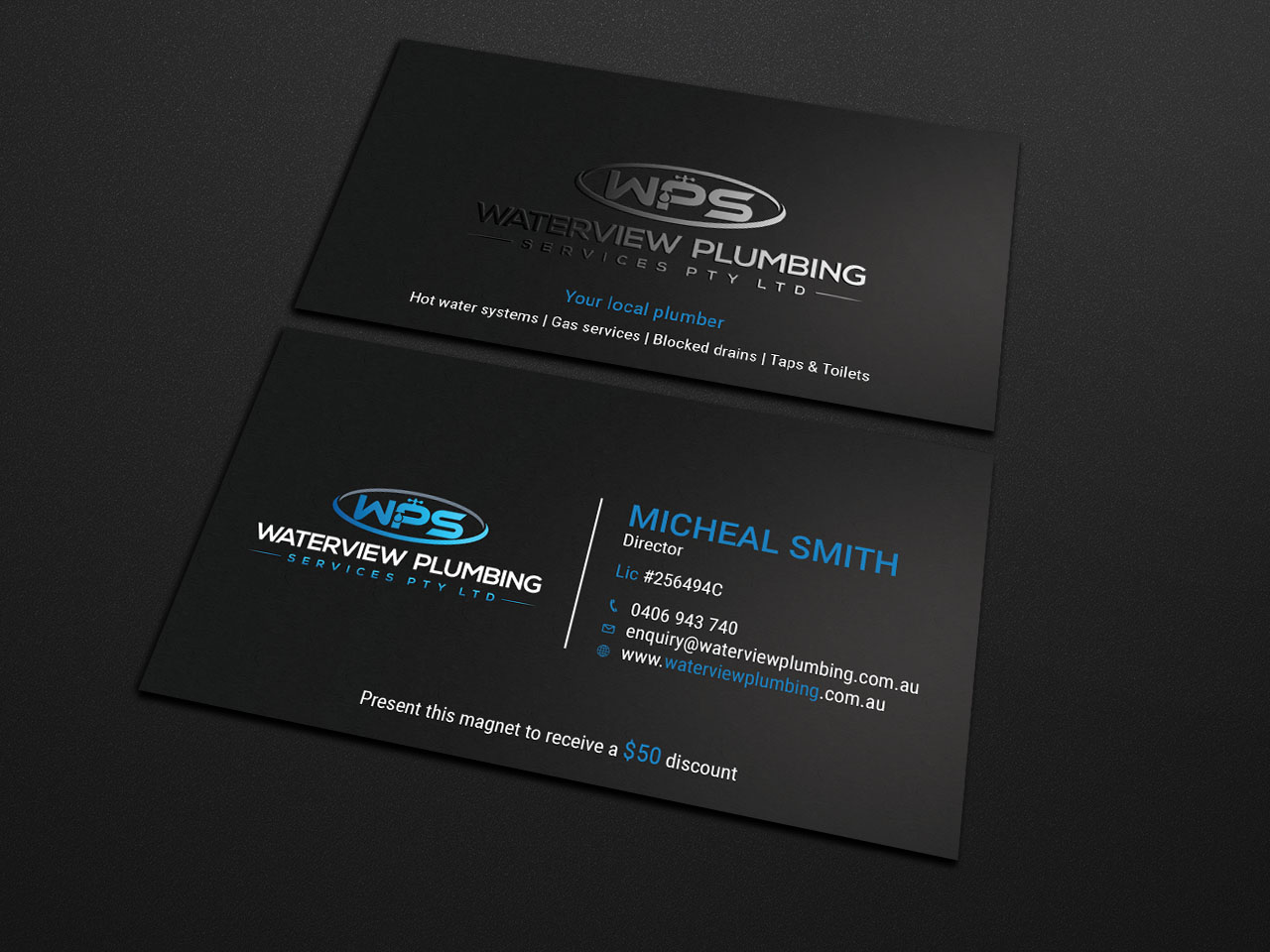 Business Card Design by Tripti Ranjan Gain for waterview plumbing | Design #19110924