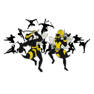 Shirt design of a crowd of Ninja Bees. | T-shirt Design by Wenfeii
