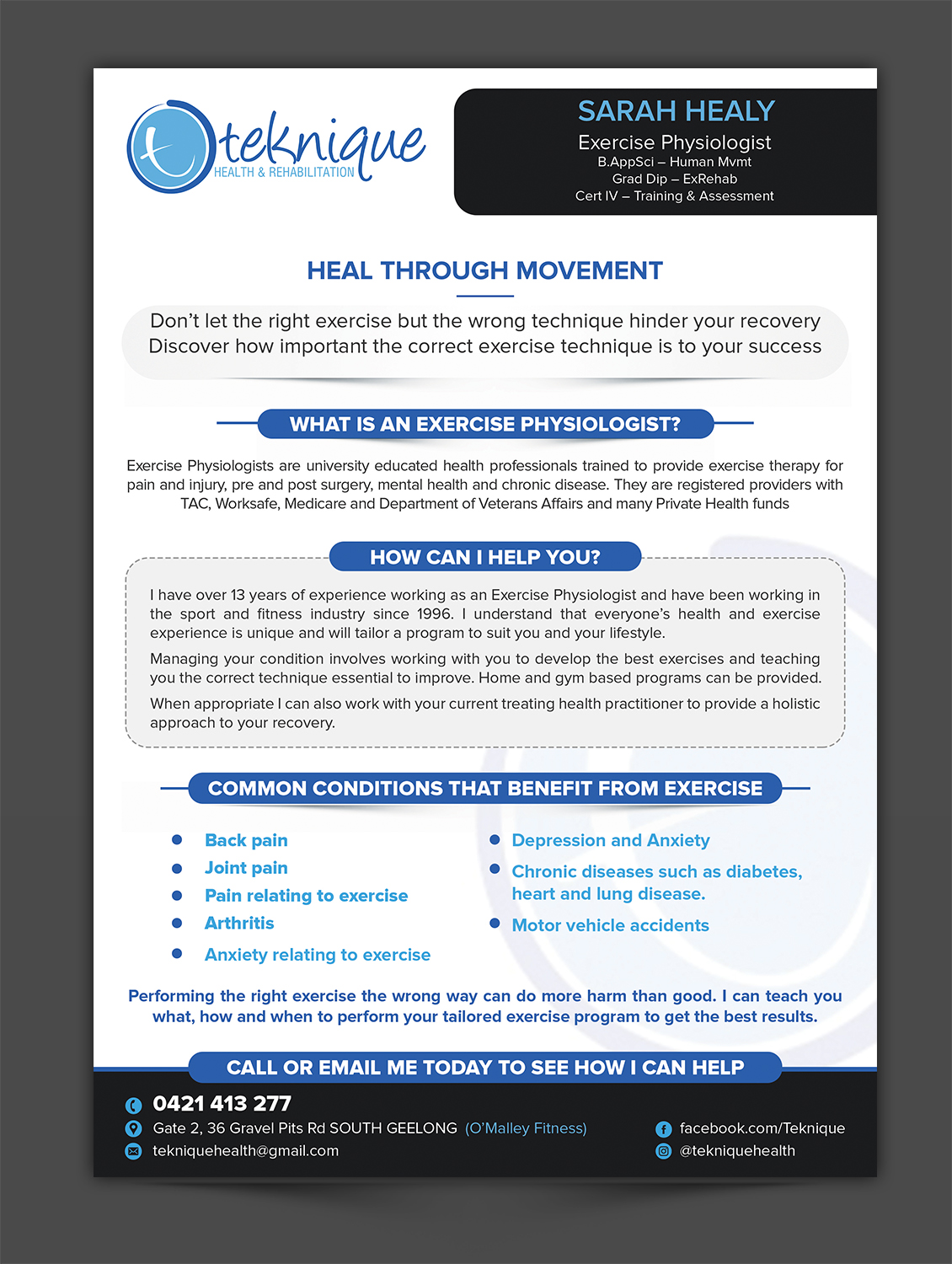 Flyer Design by ARTOGRAPHY for Teknique Health & Rehabilitation | Design #19183829