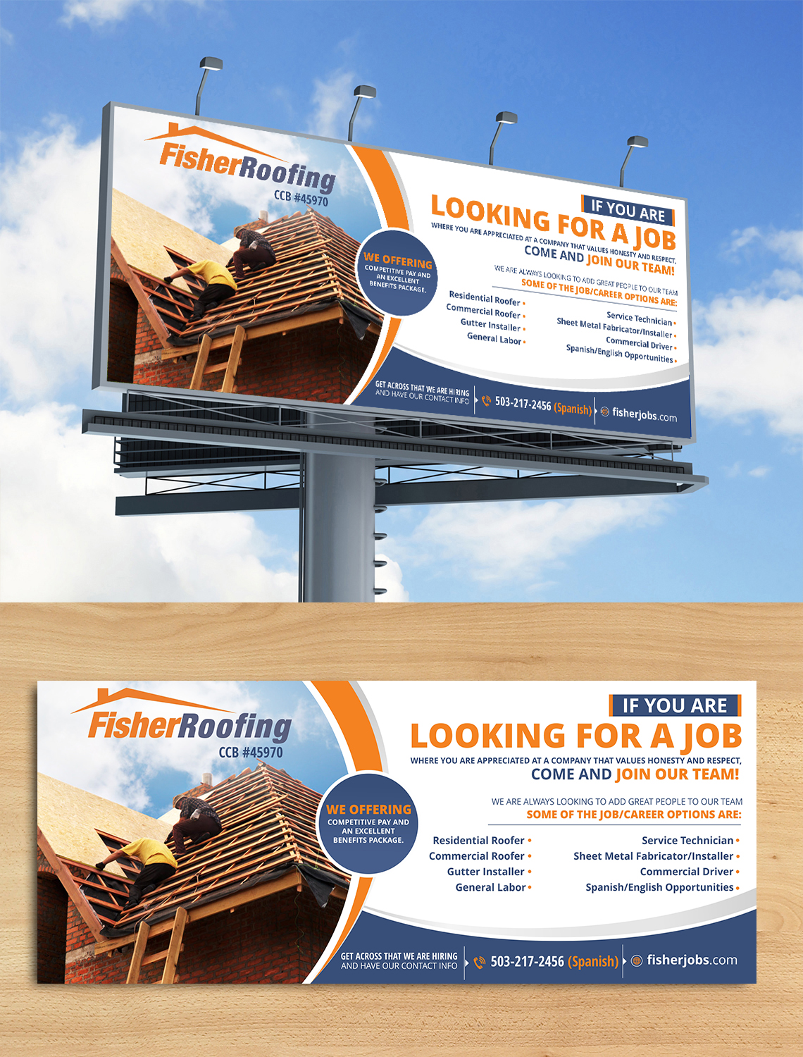 Billboard Design by ecorokerz for Fisher Roofing | Design #19154068
