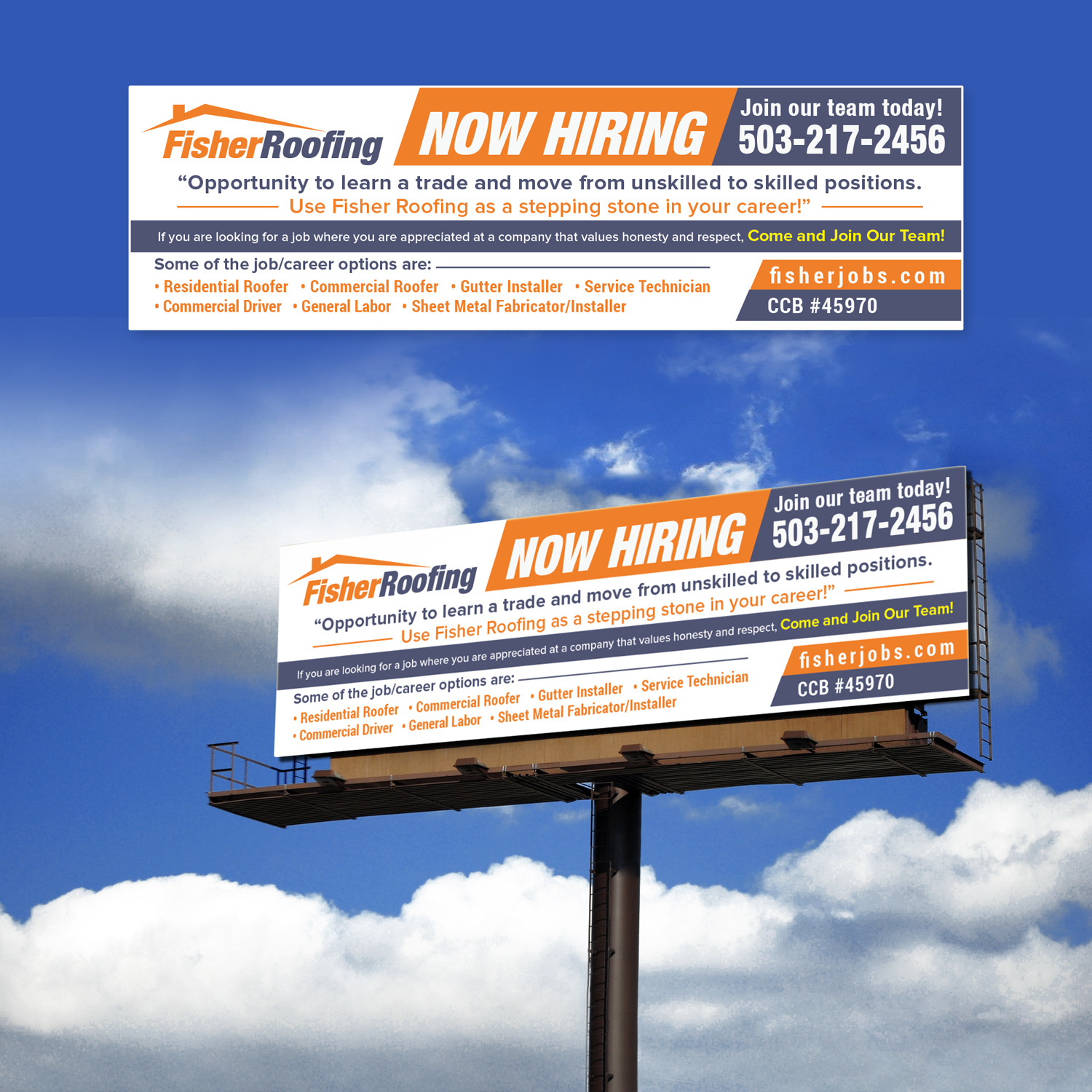 Billboard Design by Maxo-Biz for Fisher Roofing | Design #19157452