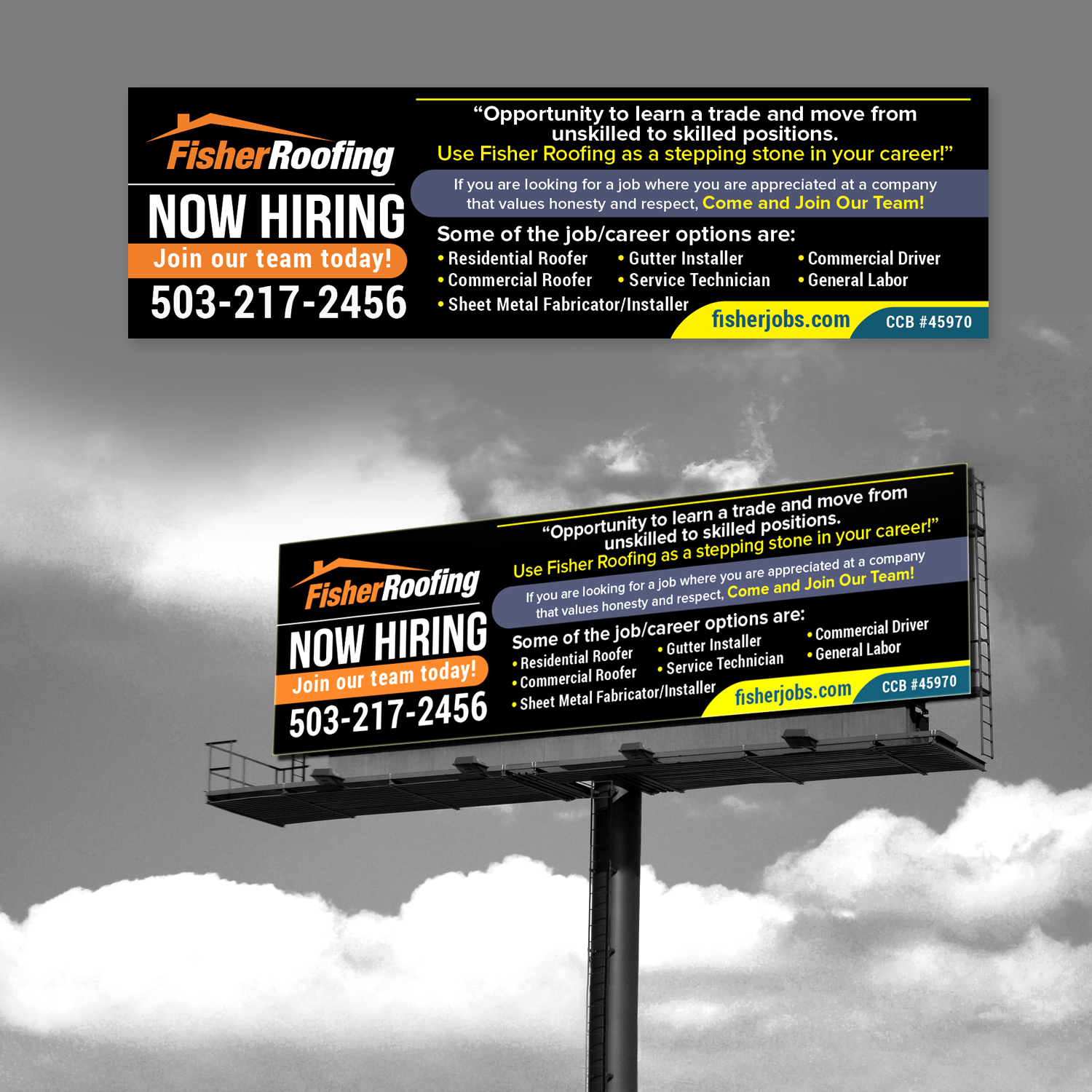 Billboard Design by Maxo-Biz for Fisher Roofing | Design #19157453