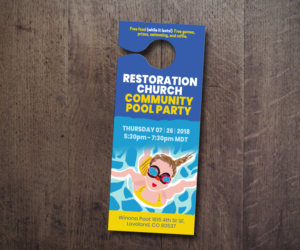 Classic, clean, and  fun community pool party door hangers  | Flyer Design by see why