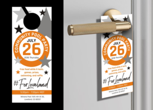 Classic, clean, and  fun community pool party door hangers  | Flyer Design by juanjoseolivieri