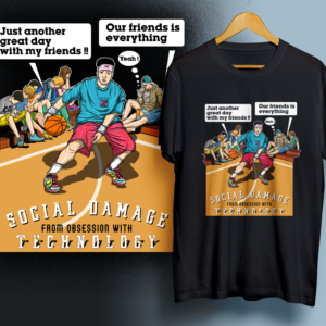 Social damage from obsession with technology | T-shirt Design by 99.degree