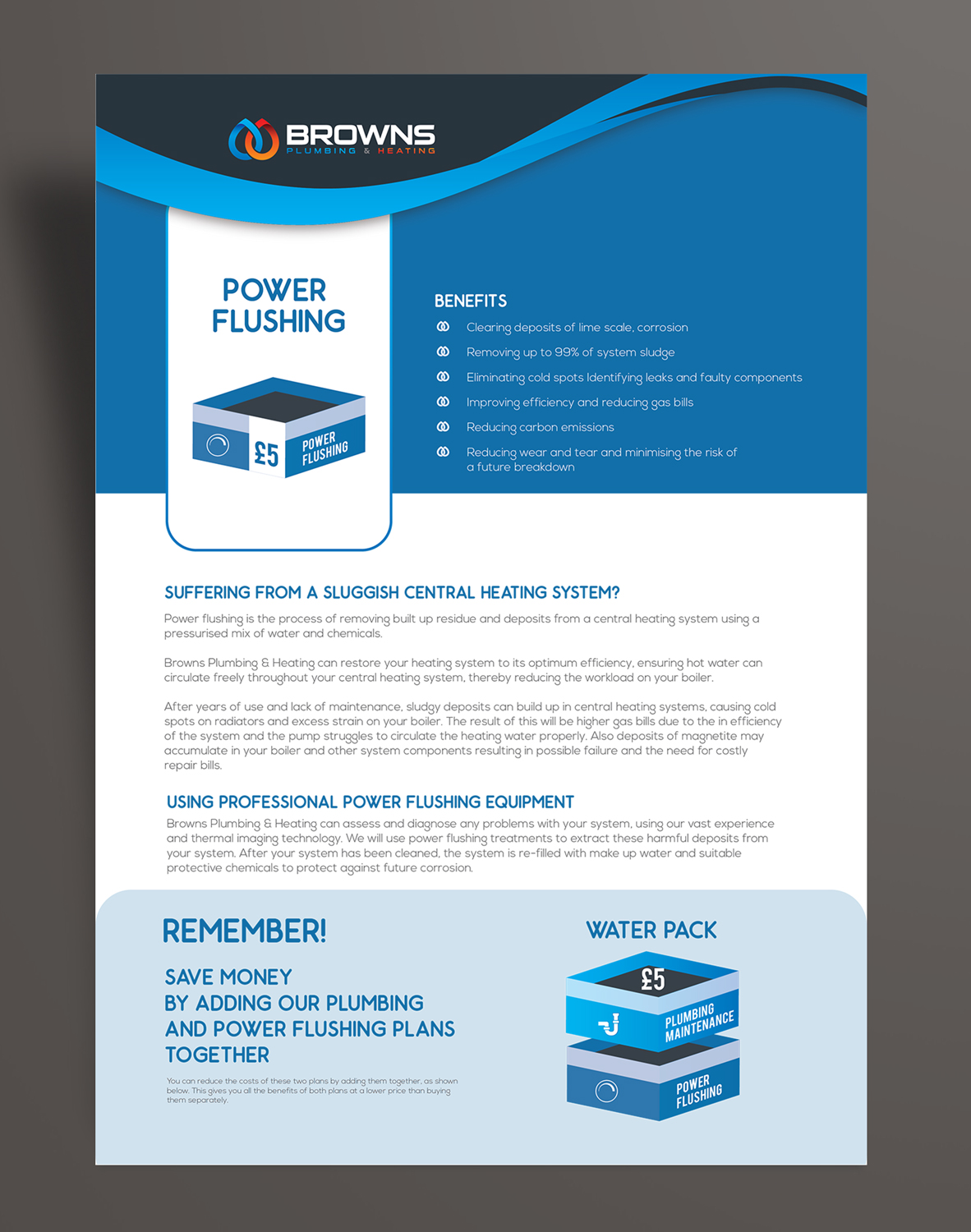 Brochure Design by ilovedesign1 for Browns Plumbing & Heating Limited | Design #19239944