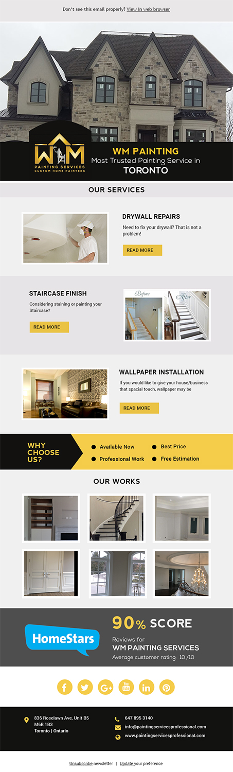 Email Marketing Design by Expert Designer for WM Painting Services | Design #19203559