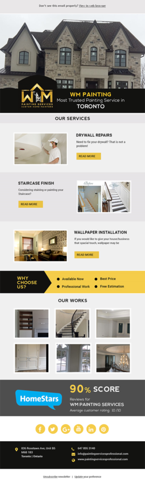 Email Marketing Design by Expert Designer for WM Painting Services | Design: #19203559
