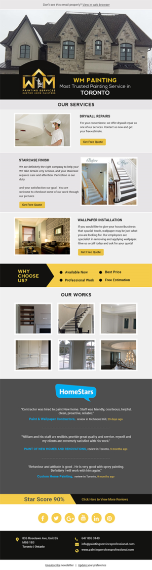 Email Marketing Design by Expert Designer for WM Painting Services | Design: #19210903