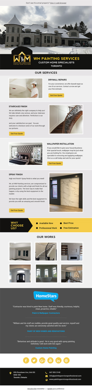 Email Marketing Design by Expert Designer for WM Painting Services | Design: #19219281