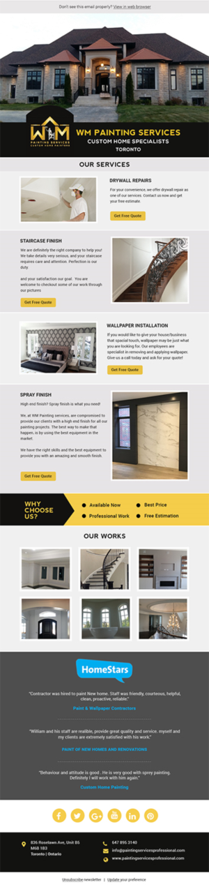Email Marketing Design by Expert Designer for WM Painting Services | Design: #19219282