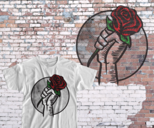 Rose/raised fist logo design for clothing brand | T-shirt Design by Kris Karlson Design