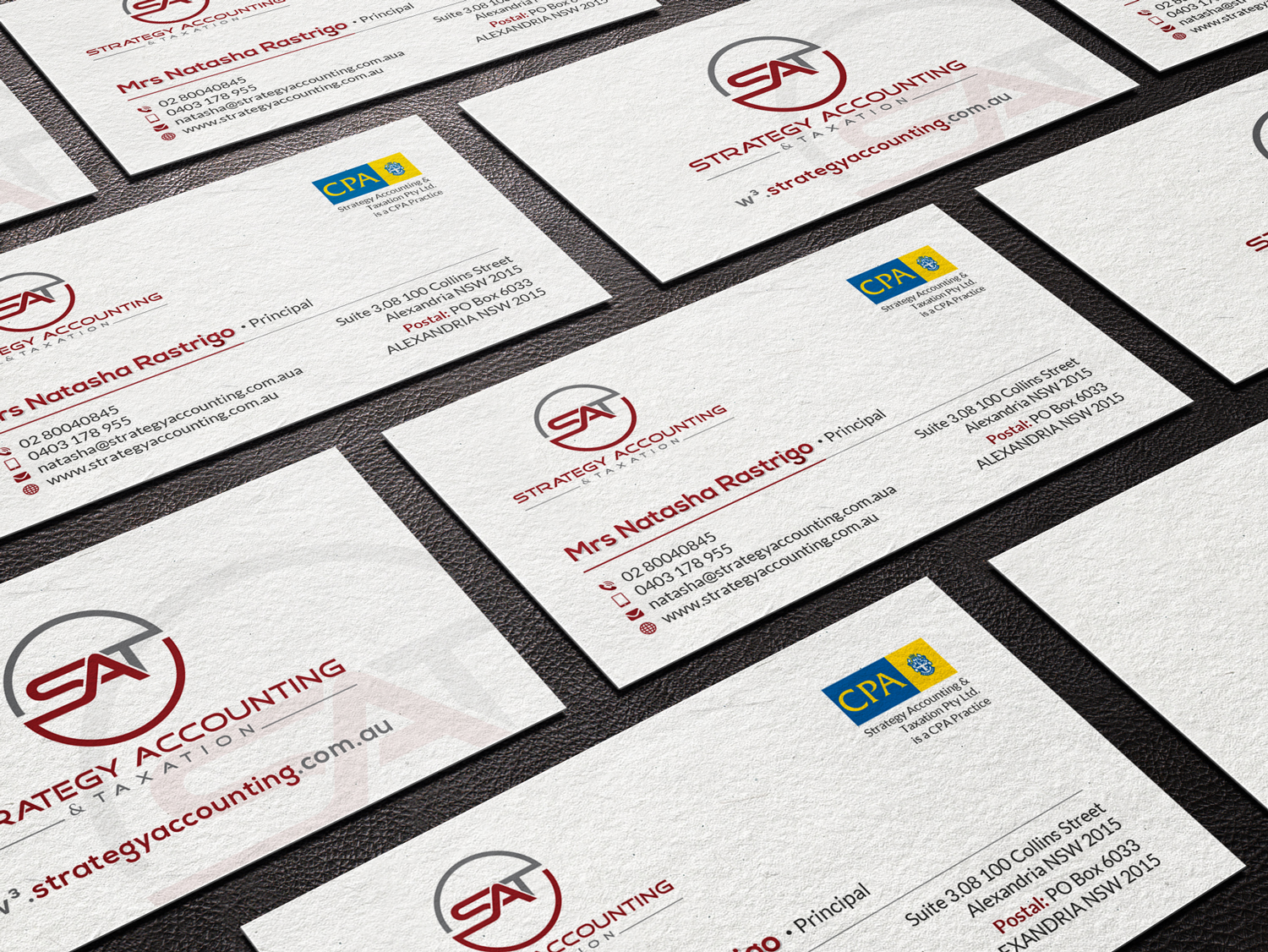 Business Card Design by kreativedhir for STRATEGY ACCOUNTING & TAXATION  | Design #19250483