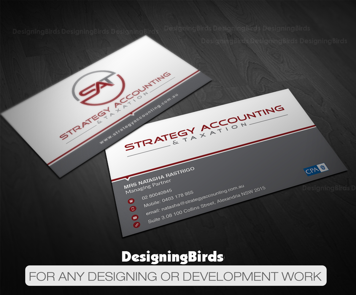 Business Card Design by Designing Birds for STRATEGY ACCOUNTING & TAXATION  | Design #19256528